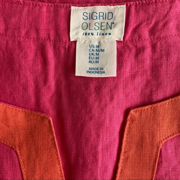 NWT SIGRID OLSEN Color Block Pink & Orange Linen Mini Dress Size Medium - Picture 5 of 7